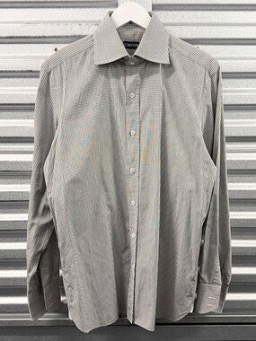 TOM FORD GREY WHITE MICRO GINGHAM CHECK DRESS SHIRT